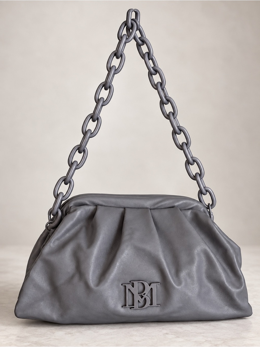 Badgley Mischka Wrapped Frame Clutch Gray Chain Shoulder Bag NWOT